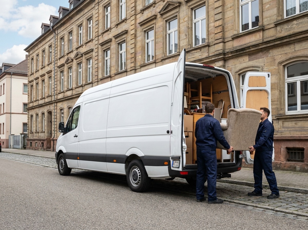 Beladener Transport-Sprinter bei einer Gewerbe-Auflösung